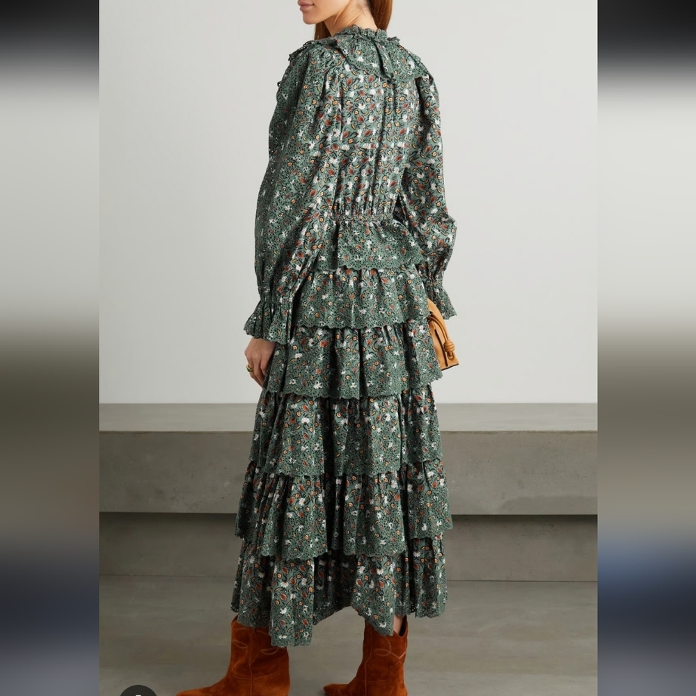 Ulla Johnson Odile raffled Floral broderie anglaise cotton Poplin midi dress 8 - Picture 3 of 12